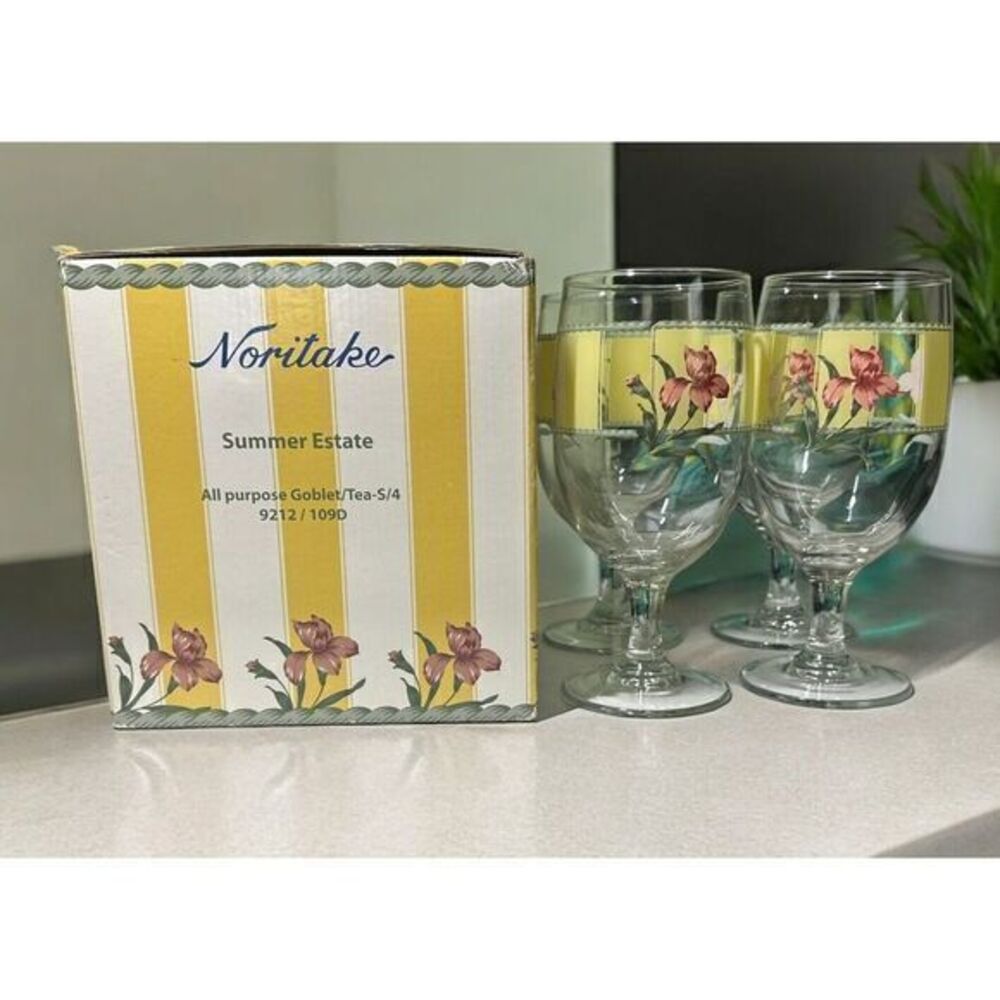 Set of 4 Vintage Summer State‎ Ireland Crystal Glasses Goblets 7" Tall floral